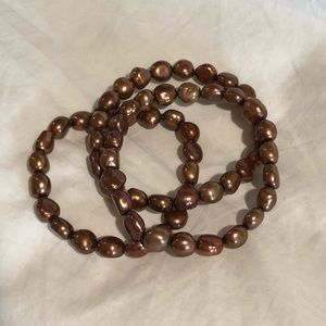 Set of 3 fresh water pearl brown stretch bracelets